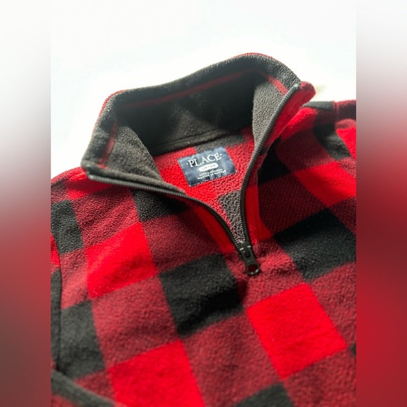 Thick warm fleece pullover sweater red/black plaid - Picture 4 of 7